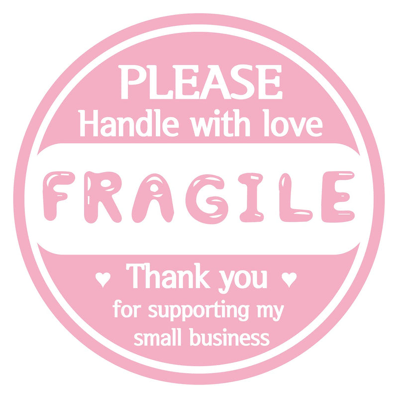 mmDay 300 Pieces 2 Inch Round Baby Pink Fragile Stickers Thank You for Supporting My Small Business Labels for Shipping Packing Mailing Envelope Gift Jewelry Bag - 300 Strong Adhesive Labels Per Pack