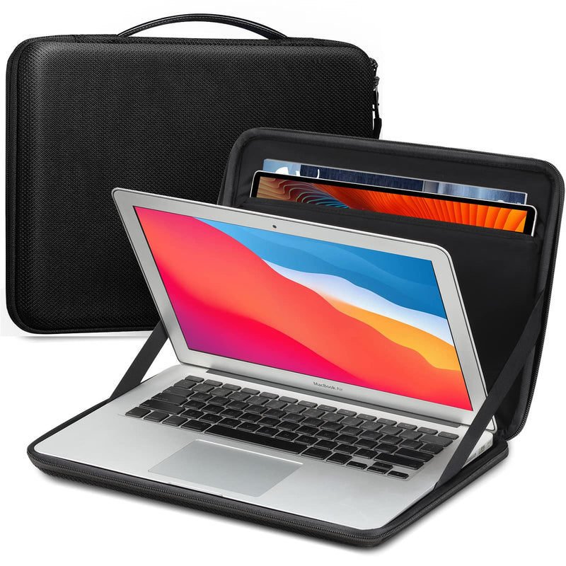 FINPAC Hard Laptop and Tablet Sleeve Case for MacBook Pro M1 14-inch 2021, 13.3-inch MacBook Air/Pro, Shockproof Carrying Bag with Tablet Pocket for 9.7-12.9'' iPad/Chromebook/Ultrabook (Black) Black