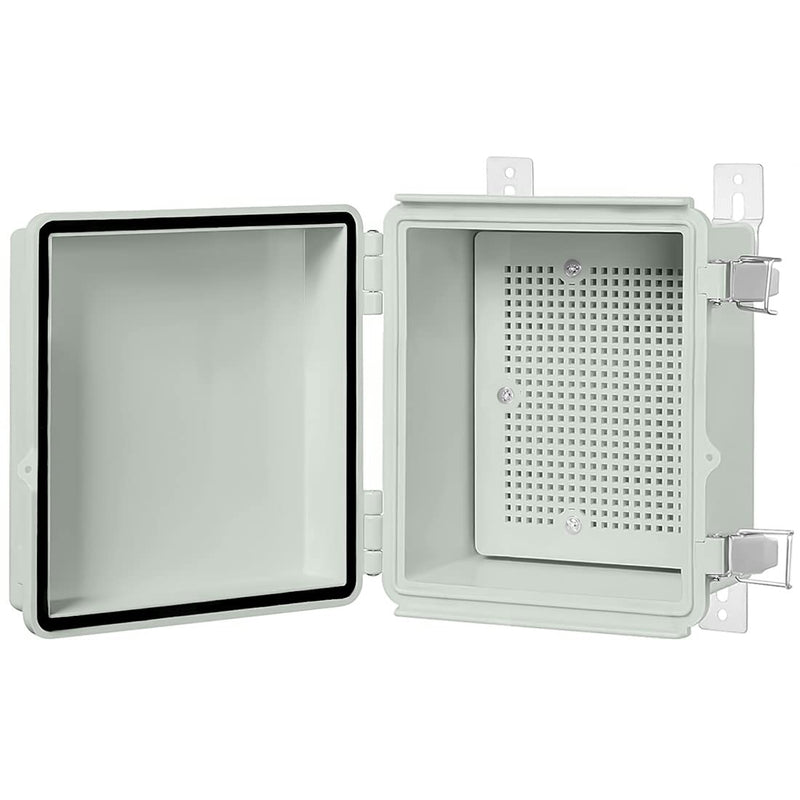 LeMotech ABS Junction Box Hinged Cover Stainless Steel Latch IP67 Waterproof Plastic Universal Enclosure with Mounting Plate and Wall Bracket for Electrical Project 5.9x5.9x3.5 inch (150x150x90mm) 5.9"x5.9"x3.5"