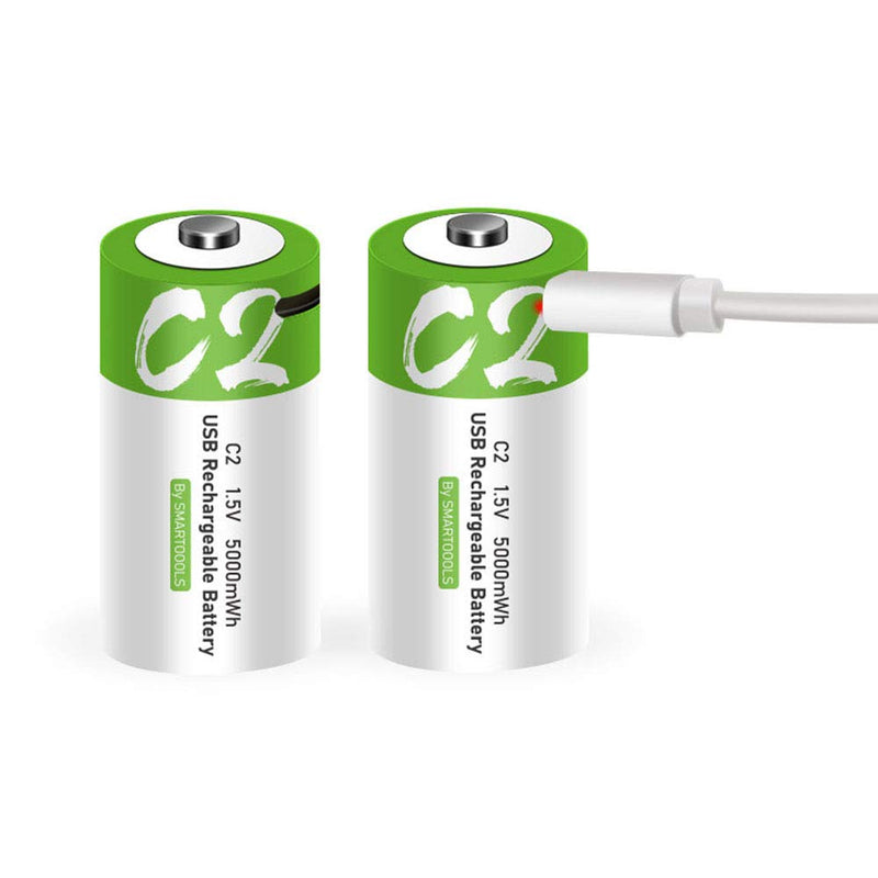 Rechargeable C Batteries 1.5V 5000mWh USB Lithium ion Rechargeable C Battery with USB Type C Charging Cable, High Capacity Fast Charge, 1200 Cycles Constant Output, Over-Charge Protection,2-Pack 2* C battery