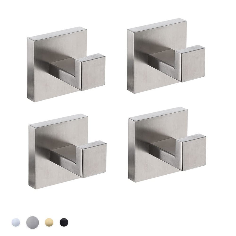 Bathroom Towel Hook 4 Pack, for Kitchen, Bedroom, Hotel - Modern Design Effortless Mounting Towel Hangers, Brushed Finish COUOBO Brushed Grey
