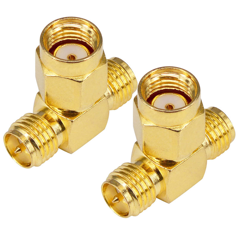BOOBRIE RP SMA Male to 2 RP SMA Female 3 Ways Splitter Triple T Adapter Connector 2PCS