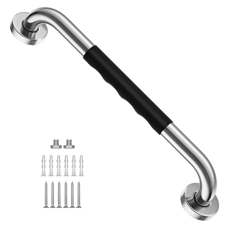 16 Inch Shower Grab Bar w/ Anti Slip Rubber Grip, ZUEXT SUS304 Stainless Steel Bath Grab Bar,Bathroom Balance Bar,Wall Mount Safety Handrail Support,Handicap Injury Elderly Senior Assist Handle 16 Inch Black