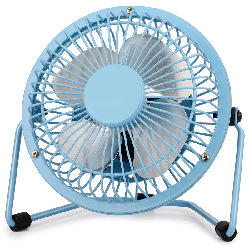 4 Inch Small USB Desk Fan, Mini Quiet Fan with Metal Construction & Strong Airflow & 360°Adjustable Tilt Angle, Personal Cooling Fan for Desktop Office (Blue) Blue