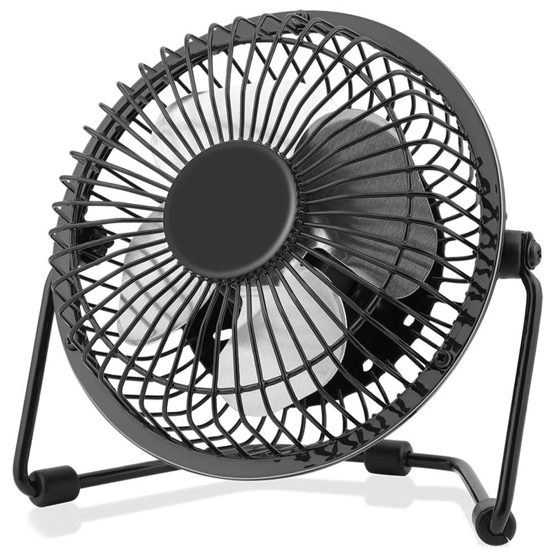 4 Inch Small USB Desk Fan, Mini Quiet Fan with Metal Construction & Strong Airflow & 360Â°Adjustable Tilt Angle, Personal Cooling Fan for Desktop Office (Black) Black