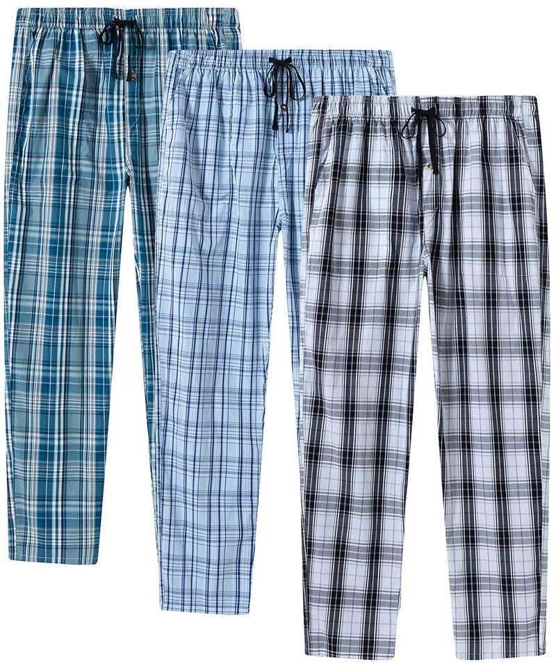 MoFiz Men's Pajama Bottom Pants Sleepwear Lounging Relaxed House PJS Pants with Drawstring Button Fly 3-Pack F-3pack Large