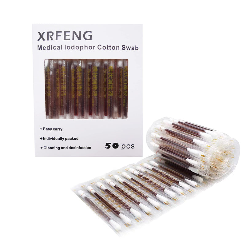 50 PCS Disposable Iodine Swab Portable Cotton Swab Outdoor Supplies Care Nasal