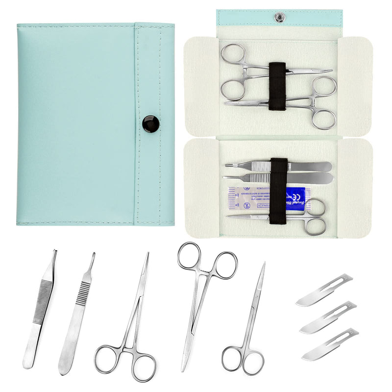 Ultrassist Suture Tool Kit Includes: Scissors, Adson Forceps, Needle Driver, Mosquito Forceps, Scalpel Handle; Complete Suture Instrument Kit for Educational Training - Green Green bag