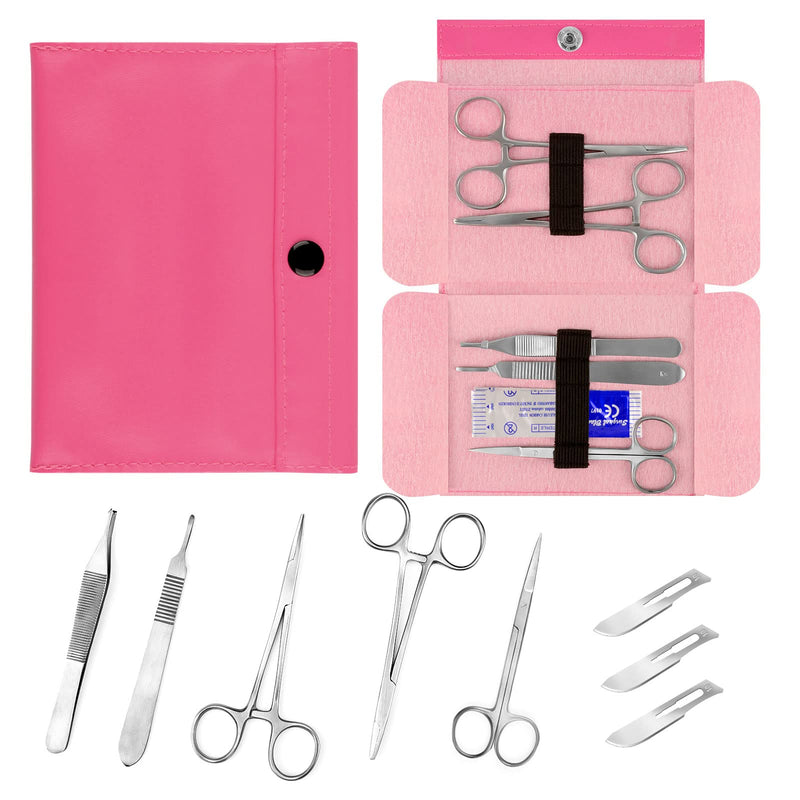 Ultrassist Suture Tool Kit Includes: Scissors, Adson Forceps, Needle Driver, Mosquito Forceps, Scalpel Handle; Complete Suture Instrument Kit for Educational Training-Pink Pink bag