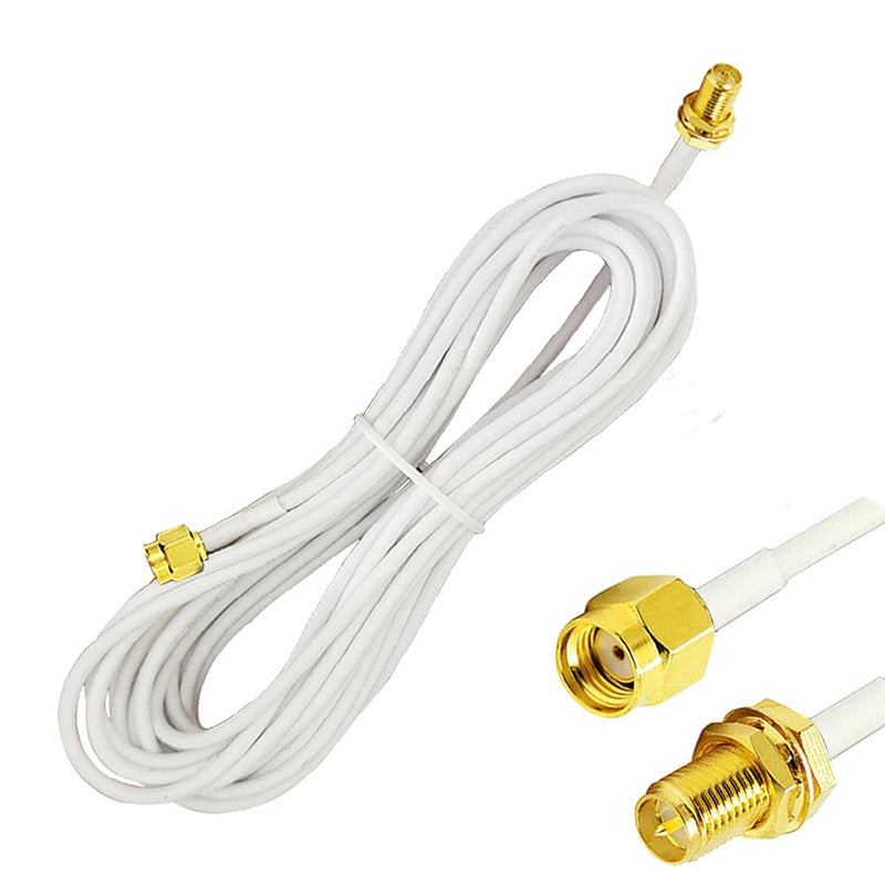 CORONIR 16ft RP SMA Coaxial Extension Cable Male to Female Connector for Wireless LAN Router Bridge & Other External Antenna Equipment White