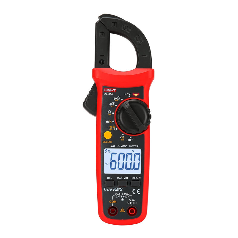 UNI-T UT202F Digital Clamp Meter AC Current TRMS Volt Ohm Amp Meter HVAC Clamp On Multimeter Auto Ranging 6000Counts AC Current Frequency NCV DC AC Voltage Frequency Resistance Continuity Diode Tester