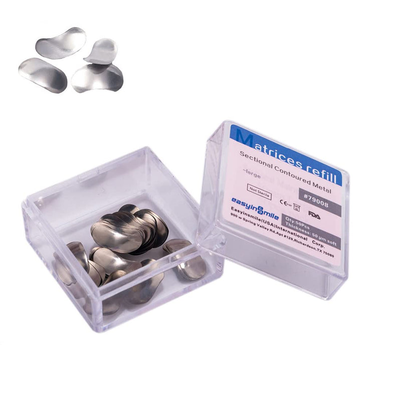 50Pcs Dental 50μm Sectional Contoured Metal Matrices Matrix Refill (Large) Large