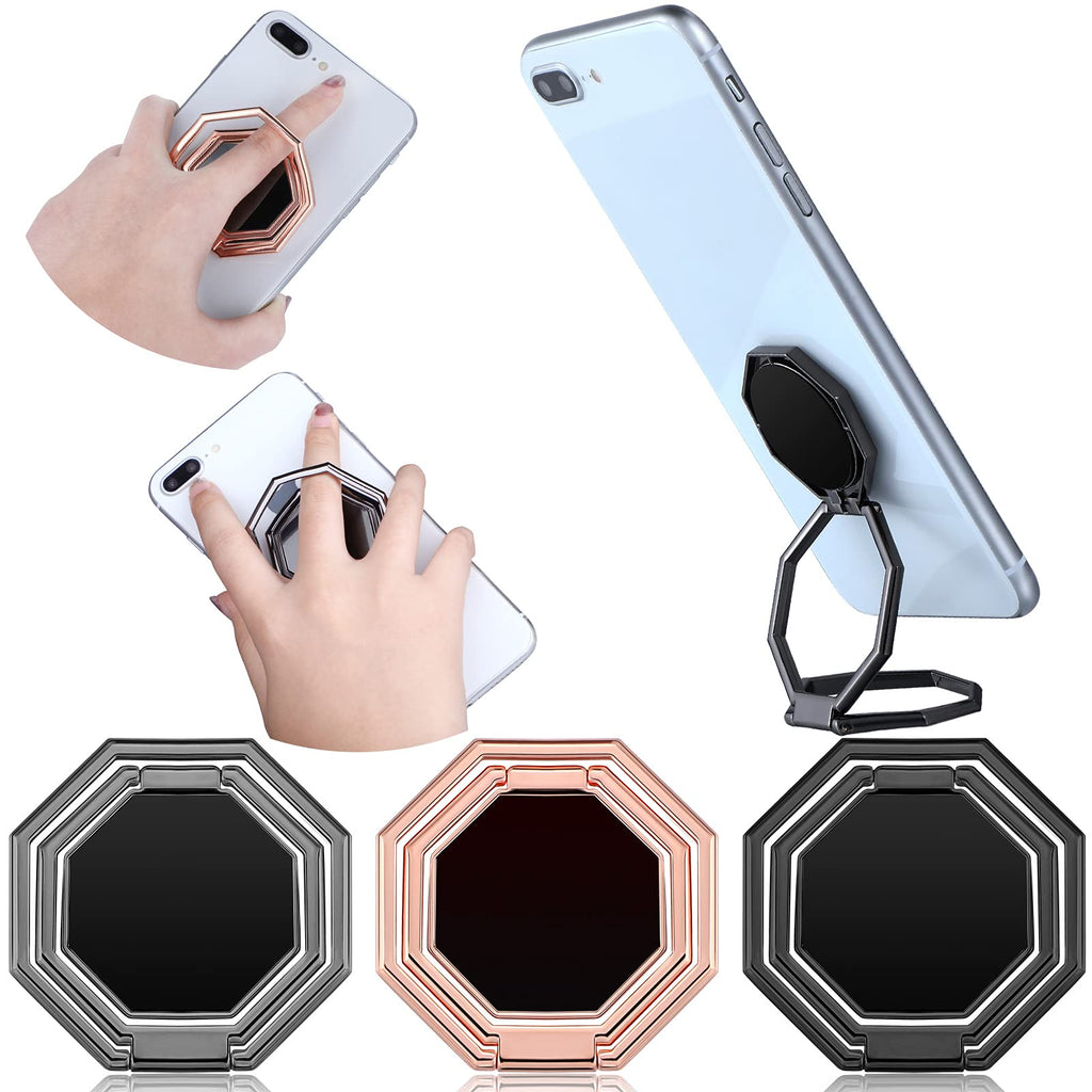 3 Pieces Cellphone Ring Holder Foldable Finger Kickstand 360° Rotation Cell Phone Stand Adjustable Phone Holder for Desk, Magnetic Car Mount, Phone Back Grip, 3 Colors