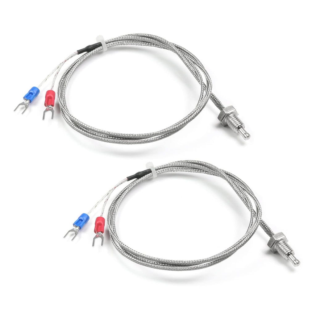 Bettomshin 2Pcs 1M/3.28Ft K-Type Thermocouple Probe, M8 Thread Temperature Sensor Cable Measure Range 0-800±1.5% ℃ K Sensor Screw Probes Silver 1M/3.28Ft Length 2pcs