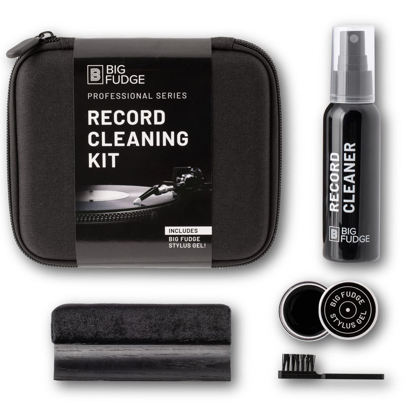 BIG FUDGE Professional Series Vinyl Record Cleaning Kit - Includes Velvet Vinyl Cleaner Brush, Cleaning Fluid & Stylus Gel - Padded Storage Case â€¦