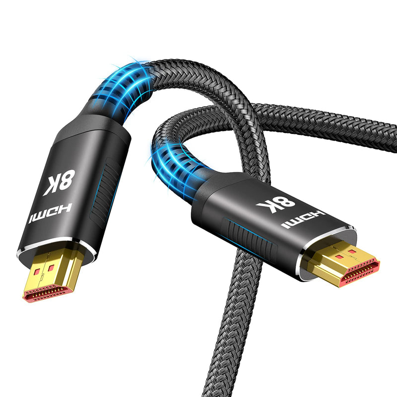 8K HDMI Cable 2.1 10FT/3M 48Gbps, Snowkids 48Gbps High Speed 3D 8K60 4K120 144Hz Braided HDMI Cord eARC Dolby Vision HDR10 HDCP 2.2&2.3 Compatible with Roku TV/PS5/HDTV/Blu-ray Black 10feet
