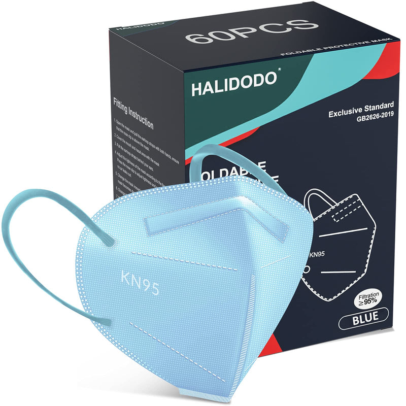 HALIDODO KN95 Face Mask, 5-Ply Breathable Comfortable Safety Mask (Blue) Blue