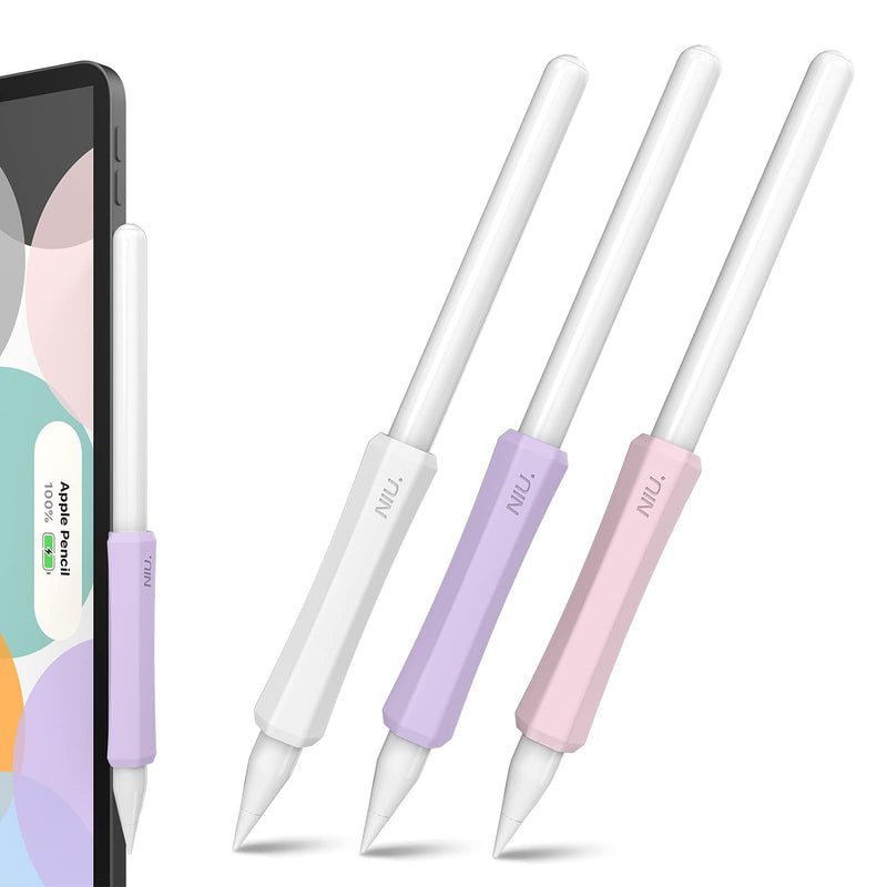 NIUTRENDZ 3 Pack Silicone Grip for Apple Pencil 2nd Generation Accessories Ergonomic Design Sleeve Compatible with Magnetic Charging and Double Tap (White, Purple, Pink) White, Purple, Pink