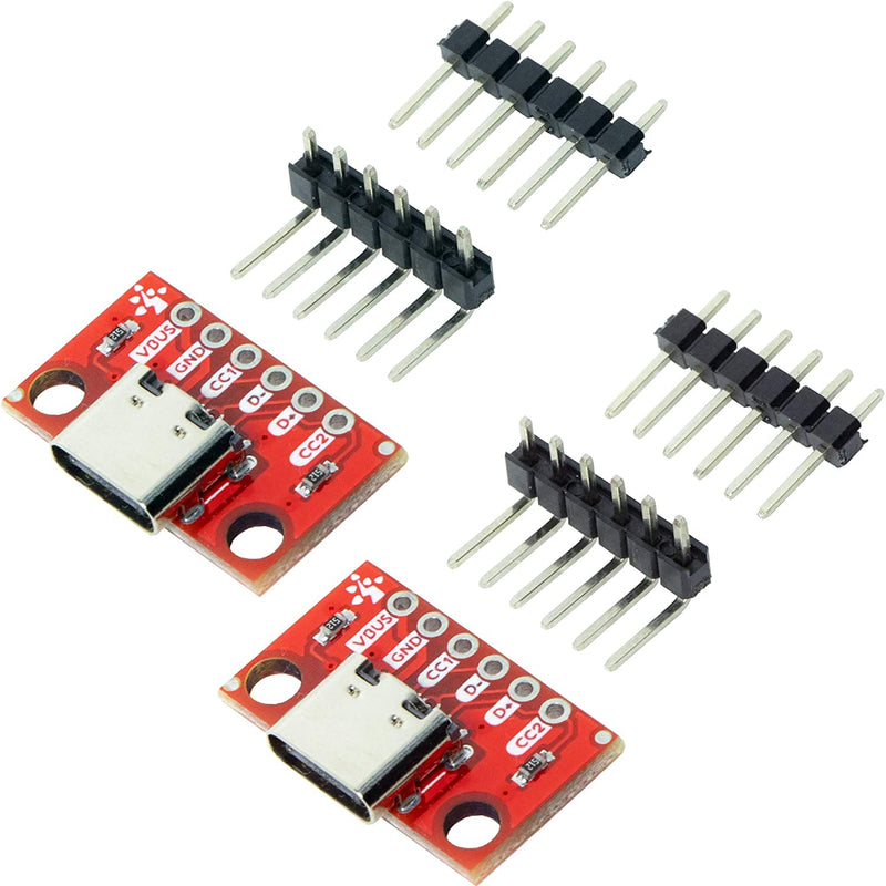 risingsaplings 2pcs USB Type-C Female Breakout Board 6 pins Output 2 CC Pins 5K1 Res (2.54mm 100mils Pitch)
