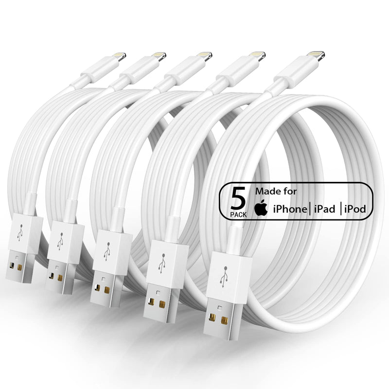 5 Pack(10FT)[Apple MFi Certified]iPhone Charger Long Lightning Cable 10 Foot Fast Charging iPhone Charger Cable USB Cable Compatible iPhone 13/12/11 Pro Max/Mini/XS MAX/XR/XS/X/8/7/Plus/6 iPad AirPods White(5 Pack 10 FT)