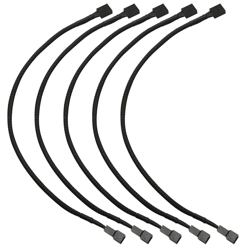 Ruiwaer 5pcs 4 Pin PWM Fan Power Supply Cable PC Internal Motherboard Fan Power Extension Cable Adapter 11.8 Inch, Black