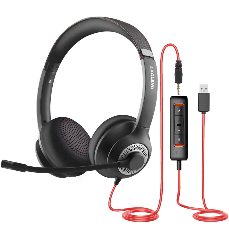 USB Headset with Mic for PC, Over-Ear Computer Laptop Headphones with Noise Cancelling Microphone in-line Control for Home Office Online Class Skype Zoom