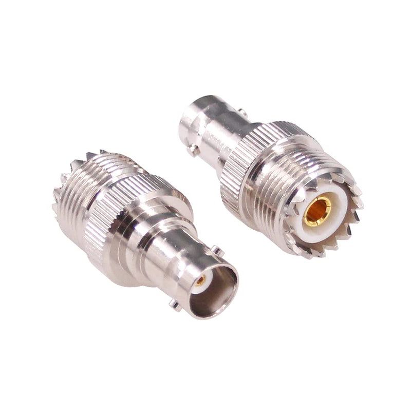 RFaha 2pcs BNC Female to UHF Female SO239 SO-239 RF Coax Coaxial Connector Adapter(F105-2), Nickel plated