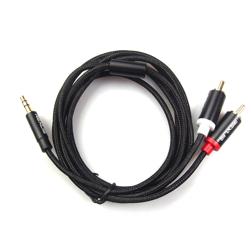 REXUS RCA Audio Cable 6 feet (1.8 M), 3.5mm Male to 2-Male RCA Stereo Audio Adapter Aux Cable Gold Plated Copper Aluminum Protect Shell(RCA35H18) Black