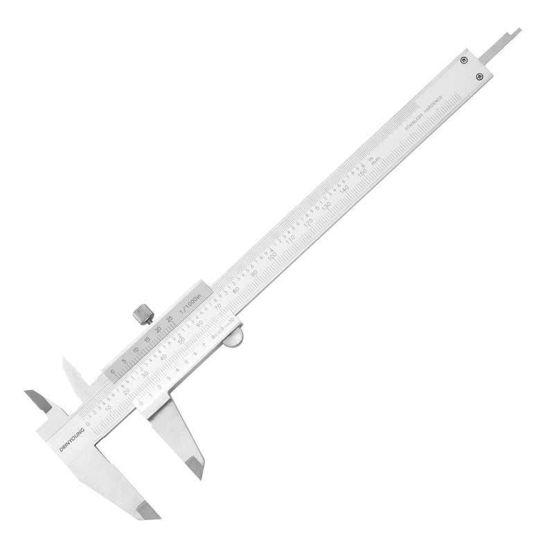 Calipers Tools Mono-Block Vernier Caliper, Thickened Stainless Steel 0-6"Inch/Metric 0-6" Range +/-0.02 Accuracy 0.02/0.001" Resolution Slide Calliper Rule Depth Gauges DRINYOUNG 0-6‘’