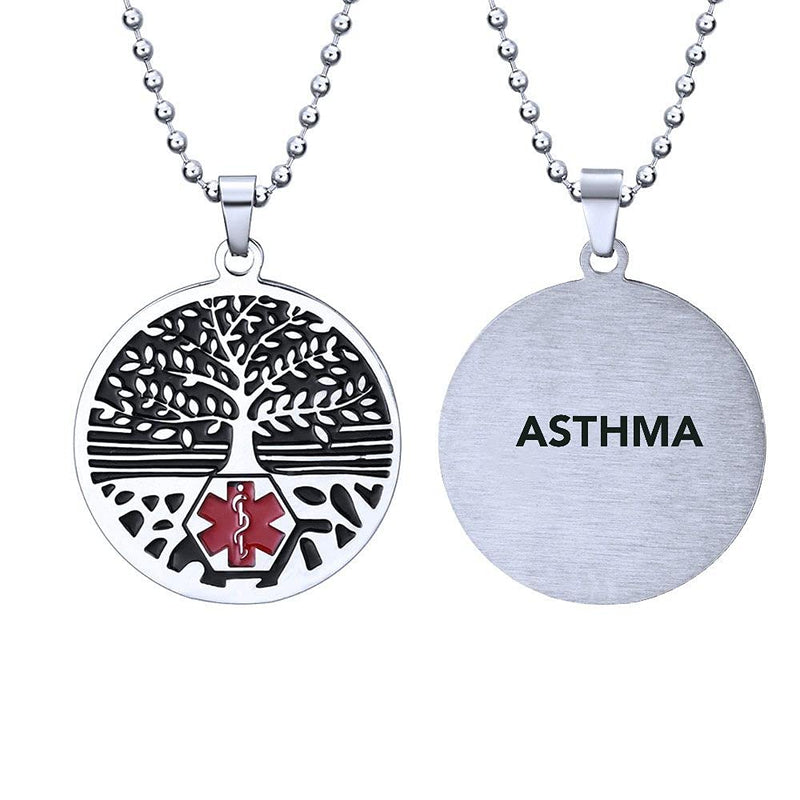 RENYILIN Stainless steel tree of life medical alert ID emergency first aid necklace ASTHMA