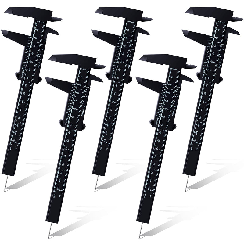 6 Inch/ 150 mm Mini Plastic Caliper Double Scale Measuring Tool Rectangular Vernier Caliper Fast Read Sliding Gauge Ruler for Eyebrow Stencil Makeup Student School Office Home, Black, 5 Pieces