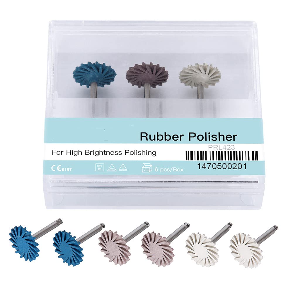 6Pcs Dental Rubber Polisher Composite Resin Polishing Wheel Spiral Flex Polishier Diamond System RA Disc Kit 14mm