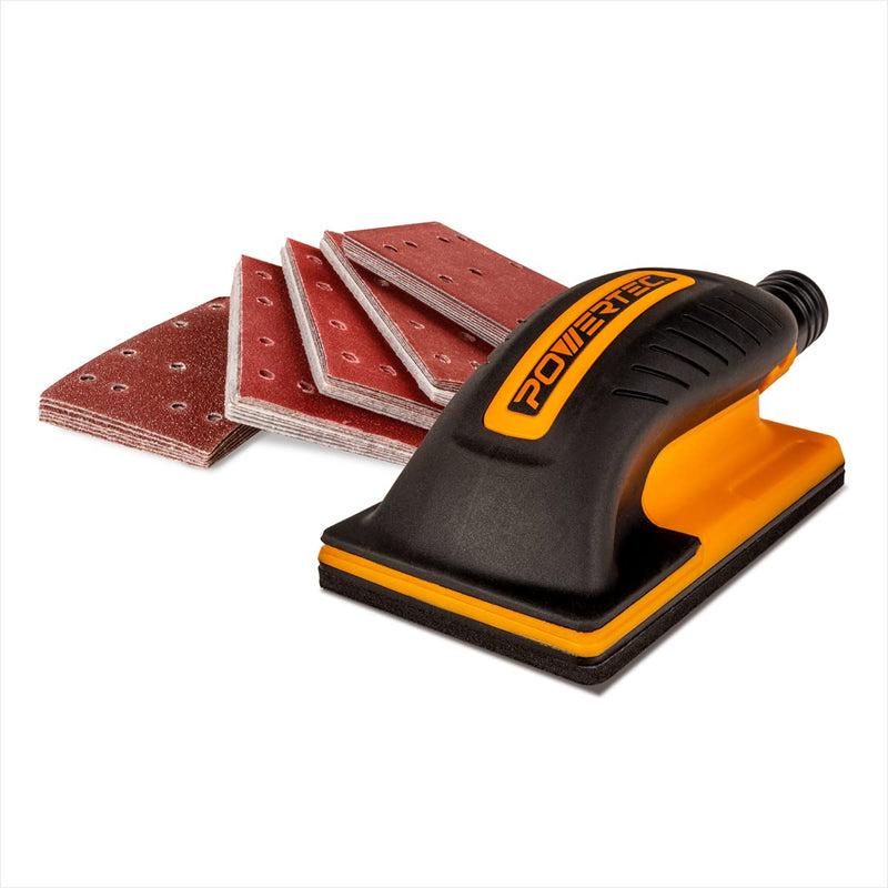 POWERTEC 71514 Hand Sanding Block Set w/Aluminum Oxide Sander Pad Assortment 80mm X 130mm – 50 Pack (40, 80, 120, 180, 240 Grit, 10 of each)