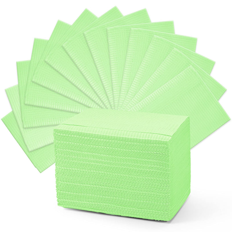 60 PCS Disposable Dental Bibs Waterproof Polyback Towel Tattoo Tray Covers, 3 Ply Dental Napkins Patient Bib Lap Cloths - Sturdy and Leakproof|13" x 18"|Green Green