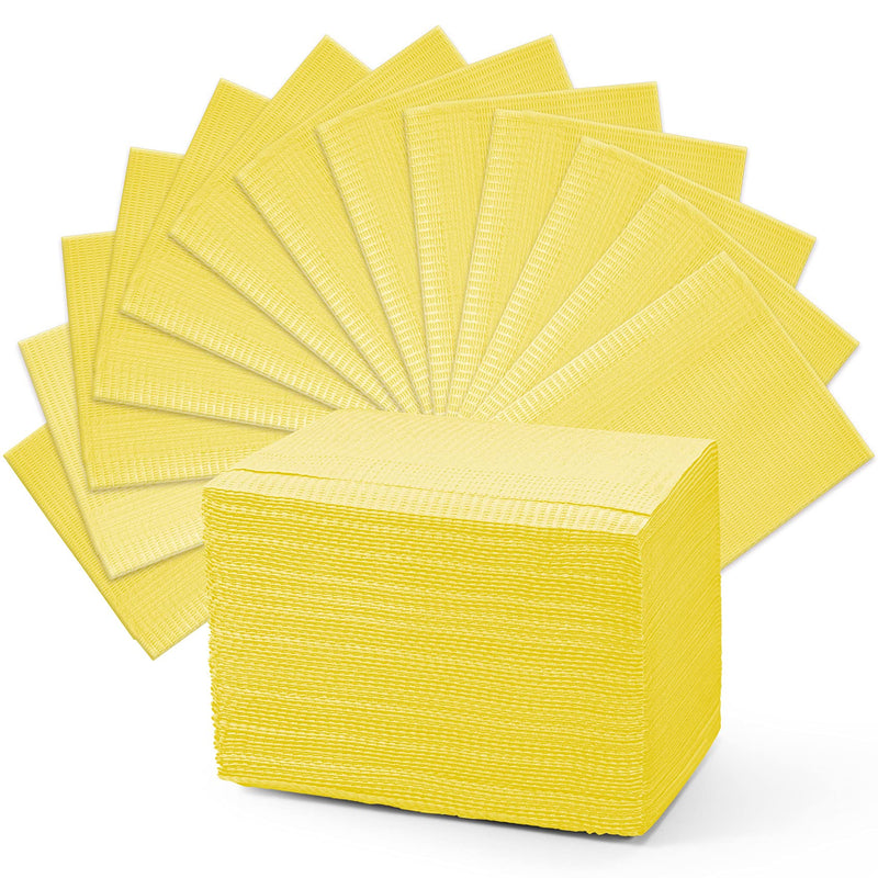 Disposable Patient Bibs 60 PCS Waterproof Tattoo Bib 3 Ply Tissue Napkins, Annhua Dentist Bibs Tattoo Tray Covers Lap Cloths - Sturdy and Leakproof - Yellow