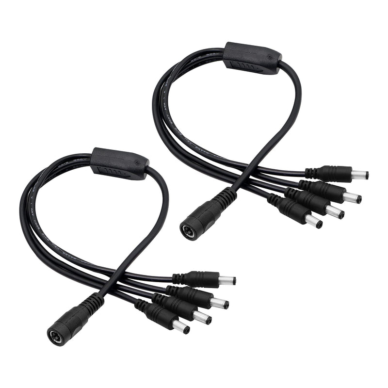PNGKNYOCN 35cm DC Power Splitter Cable 5.5mm x 2.1mm DC Jack Plug 1 Female to 4 Male Splitter Cable,Y Splitter Adapter Wire,for CCTV Cameras DVR, LED Light Strip (2 Pack)