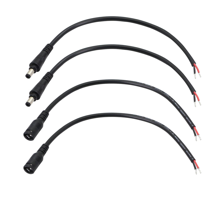 PNGKNYOCN 25cm DC Power Pigtail Cable, 12V 5A 5.5 mm x 2.1 mm Male and Female Barrel Jack with Lock to Prevent Falling 18AWG Cable for CCTV Security Cameras and LED Lighting (2-Pack)