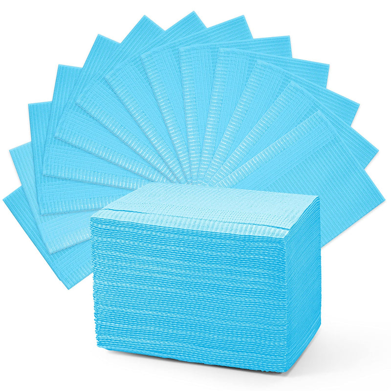 60 PCS Dental Bibs Disposable Polyback Towel Waterproof Patient Bibs, Blue Tray Covers Place Mats Great for Dentists, Nail Techs, DIY Beauty,Tattoo Artists - 13" x 18"