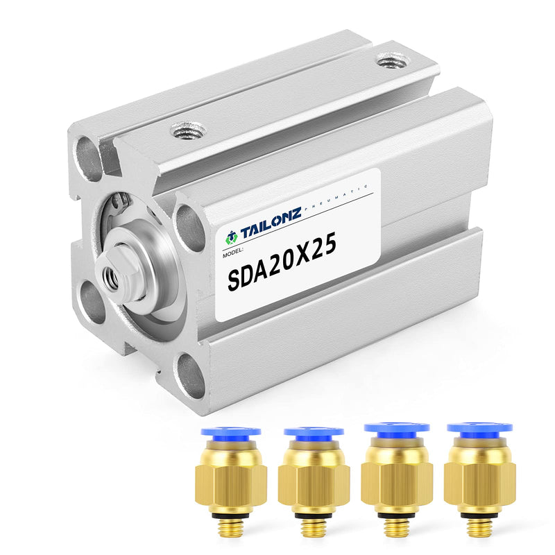 TAILONZ PNEUMATIC 20mm Bore 25mm Stroke Pneumatic Small Thin Cylinder Aluminum Pneumatic Air Cylinder SDA20-25 Bore:20mm Stroke:25MM