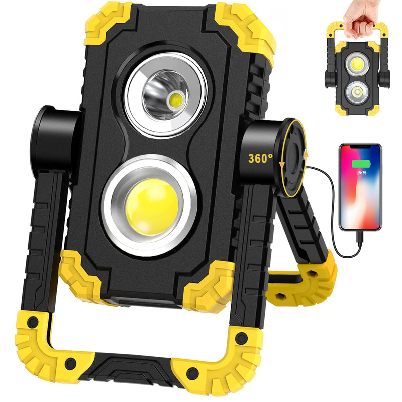 Samyoung 3000 Lumen Work Light, 30W Rechargeable Work Light, 360° Rotating LED Work Light IP65 Waterproof Mechanic Light for Job Site Car Repairing Construction Site Large