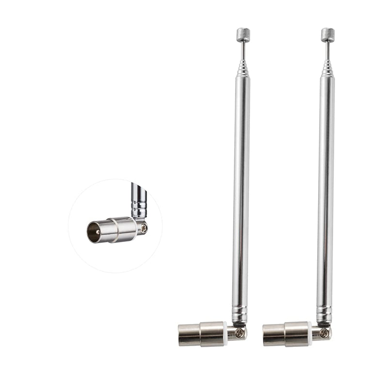 POBADY 2PCS TV Male Plug Connector Telescopic Antenna 7 Sections PAL Telescopic Antenna 71.5cm/28IN for DVB-T DVB-T2 TV FM AM Stereo Reception 2 pcs