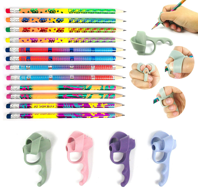 17 PCS Pencil Grips and #2 Pencils Bundle, 4 Pencil Grips Ergonomic Writing Aid Posture Correction for Lefties and Righties in Storage Case and 12#2 Pencils for Kids Handwriting