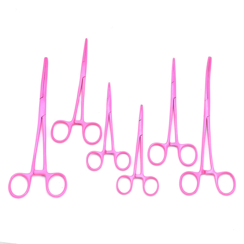 TeckMed - Ultimate Hot Pink Hemostat Set, 6 Piece Ideal for Hobby Tools, Electronics, Fishing and Taxidermy
