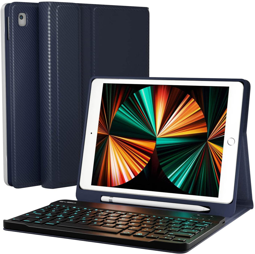 iPad Case with Keyboard 10.2'' - iPad 9th Generation Case with Keyboard (2021), Built-in Pencil Holder - iPad Case 9th Generation/8th Gen/7th â€“ Dark Blue