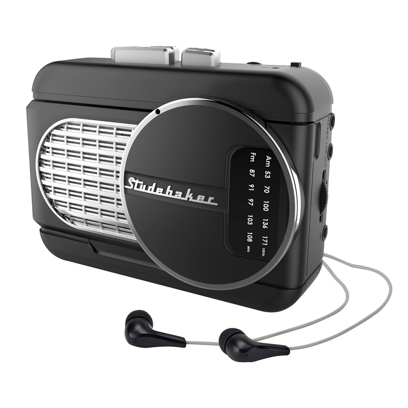Studebaker Walkabout II Walkman Personal Stereo Cassette Player with AM/FM Radio and Built-in Speaker (Black/Silver) Black/Silver