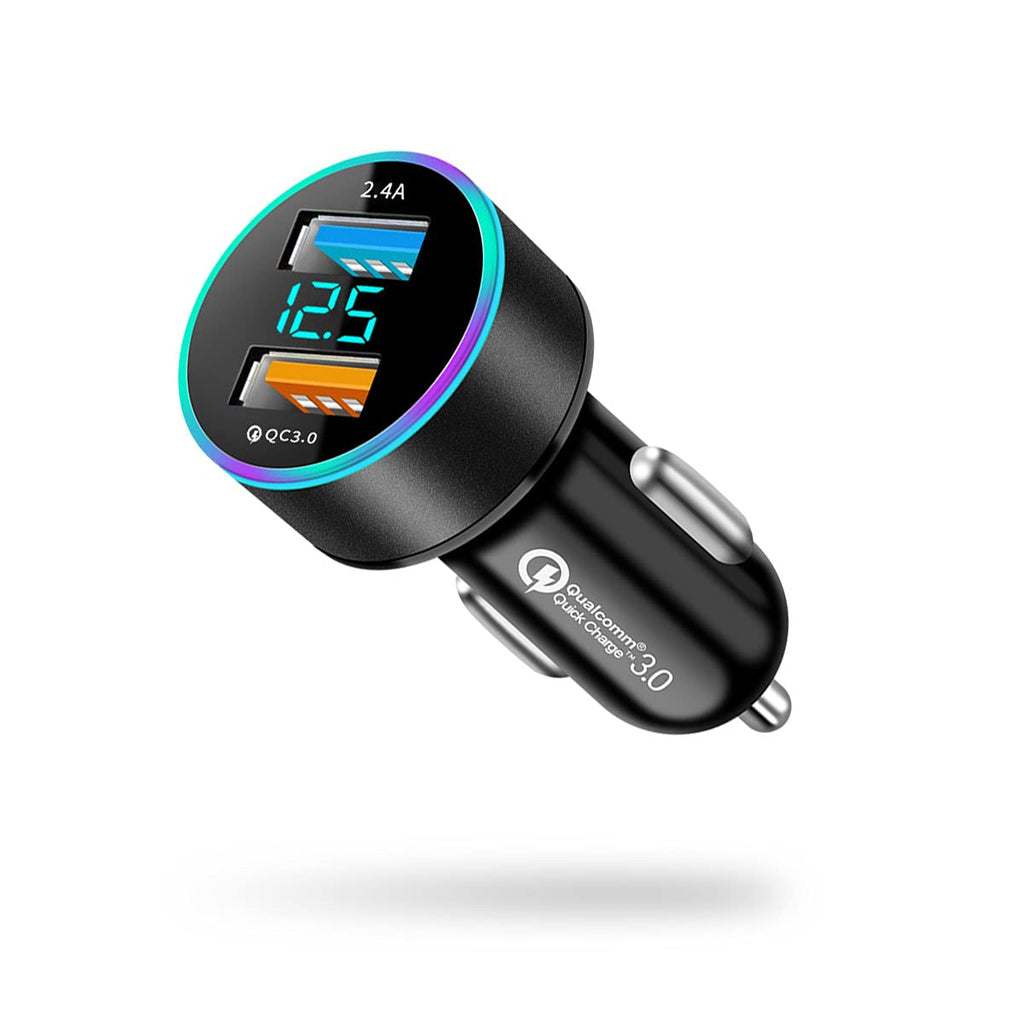 USB C Car Charger Adapter, Dual QC3.0 Ports Car Charger, All Metal Quick Charge with LED Voltage Display, Cigarette Lighter Car Adapter, Compatible with iPhone11 pro/Xs/Max, Galaxy Note 8/S9 and More