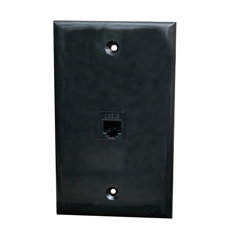 BOPLAT Single Gang Phone Jack Wall Plate Black - 1 Port CAT3 RJ11/12 Telephone Cable Landline Cover Plate 1 Gang 1CAT3-BK