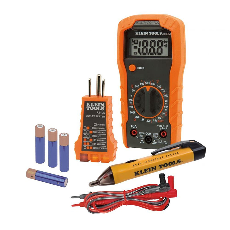 Klein Tools 69149P Multimeter Test Kit, Klein Digital Multimeter, Noncontact Voltage Tester and Outlet Tester, Leads and Batteries Included Multimeter Kit