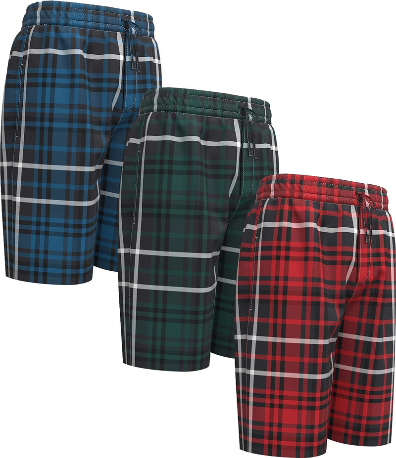 Andrew Scott Men's Soft Poplin Woven Pajama & Sleep Jam Cargo Short Lounge Pants | Multi Packs Small 3 Pack - Plaids-winter Red / Blue / Forrest