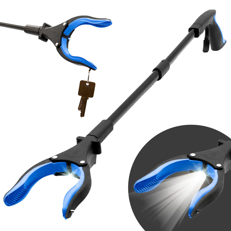 Grabber Reacher Tool-Long 32 Inch Aluminum Foldable Pick Up Stick-Strong Grip Shelves LED Light Magnetic Tip, Lightweight Trash Picker Claw Reacher Grabber Tool for Elderly - by Luxet (32 Inch, Blue)